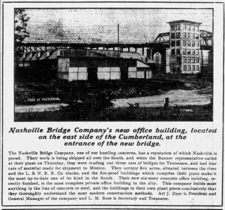 1909 newspaper clipping from the Nashville Banner about Nashville Bridge Company's new office building {{brizy_dc_image_alt imageSrc=