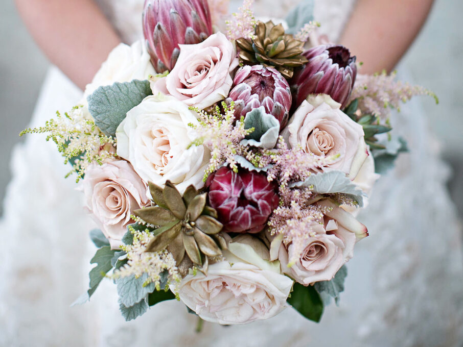 Romantic pink bridal bouquet with mixed booms and succulents {{brizy_dc_image_alt imageSrc=