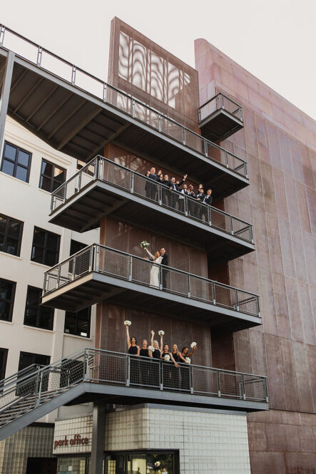 Bridesmaids on Exterior of the Bridge Building